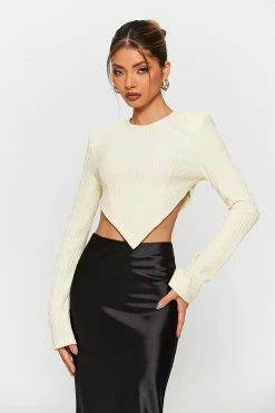 SOLADO Hanky Hem Textured Solid Long Sleeve Top