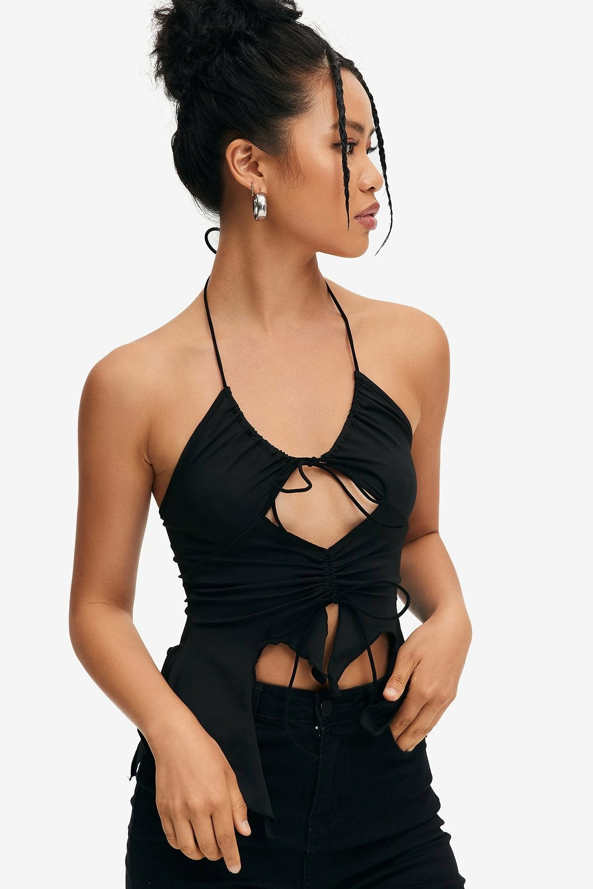 Solado Halter Neck Cut Out Asymmetrical Hem Backless Crop Top 3 Solado Halter Neck Cut Out Asymmetrical Hem Backless Crop Top