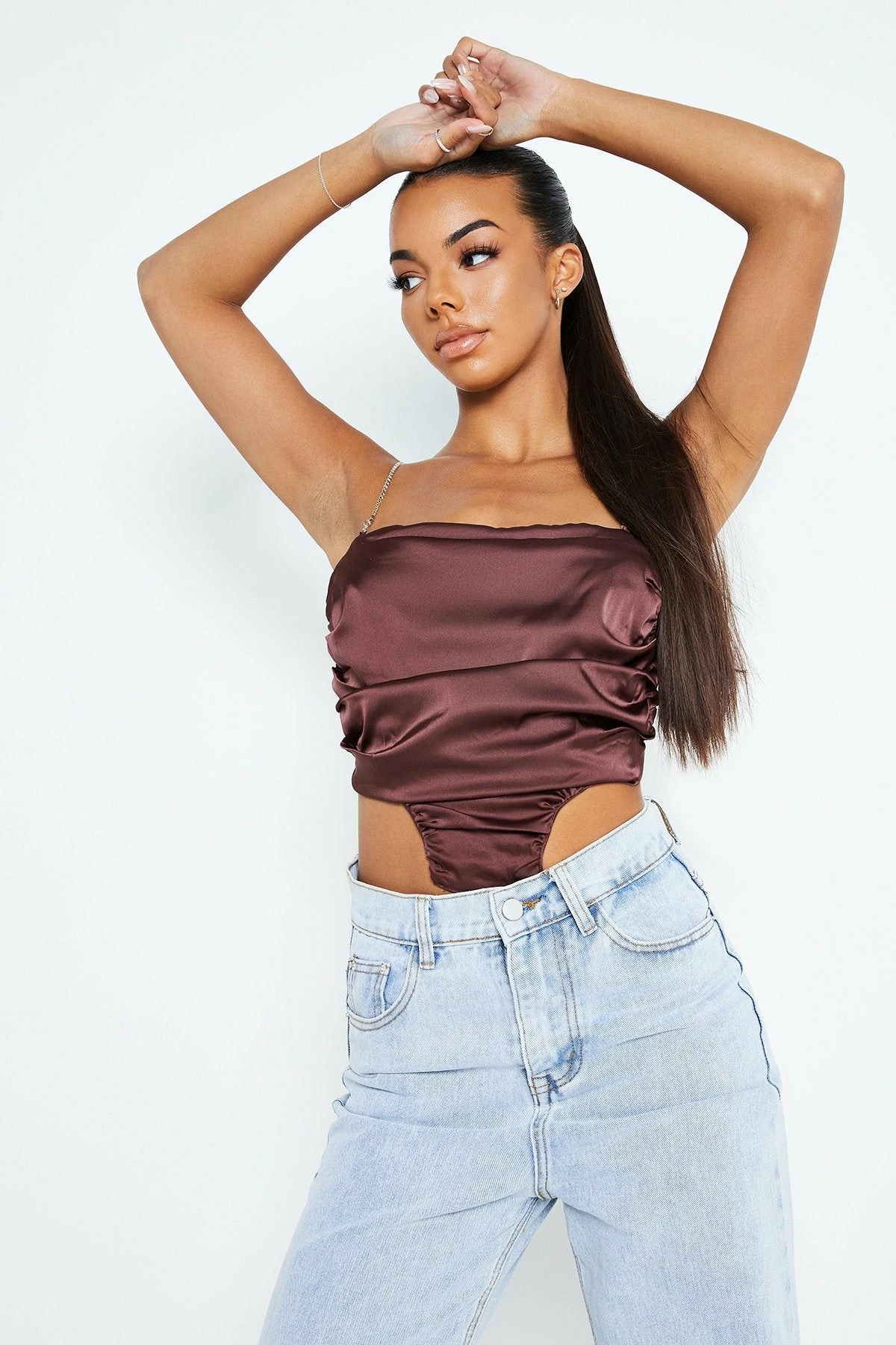 Solado Asymmetrical Hem Open Back Satin Crop Top 3 Solado Asymmetrical Hem Open Back Satin Crop Top