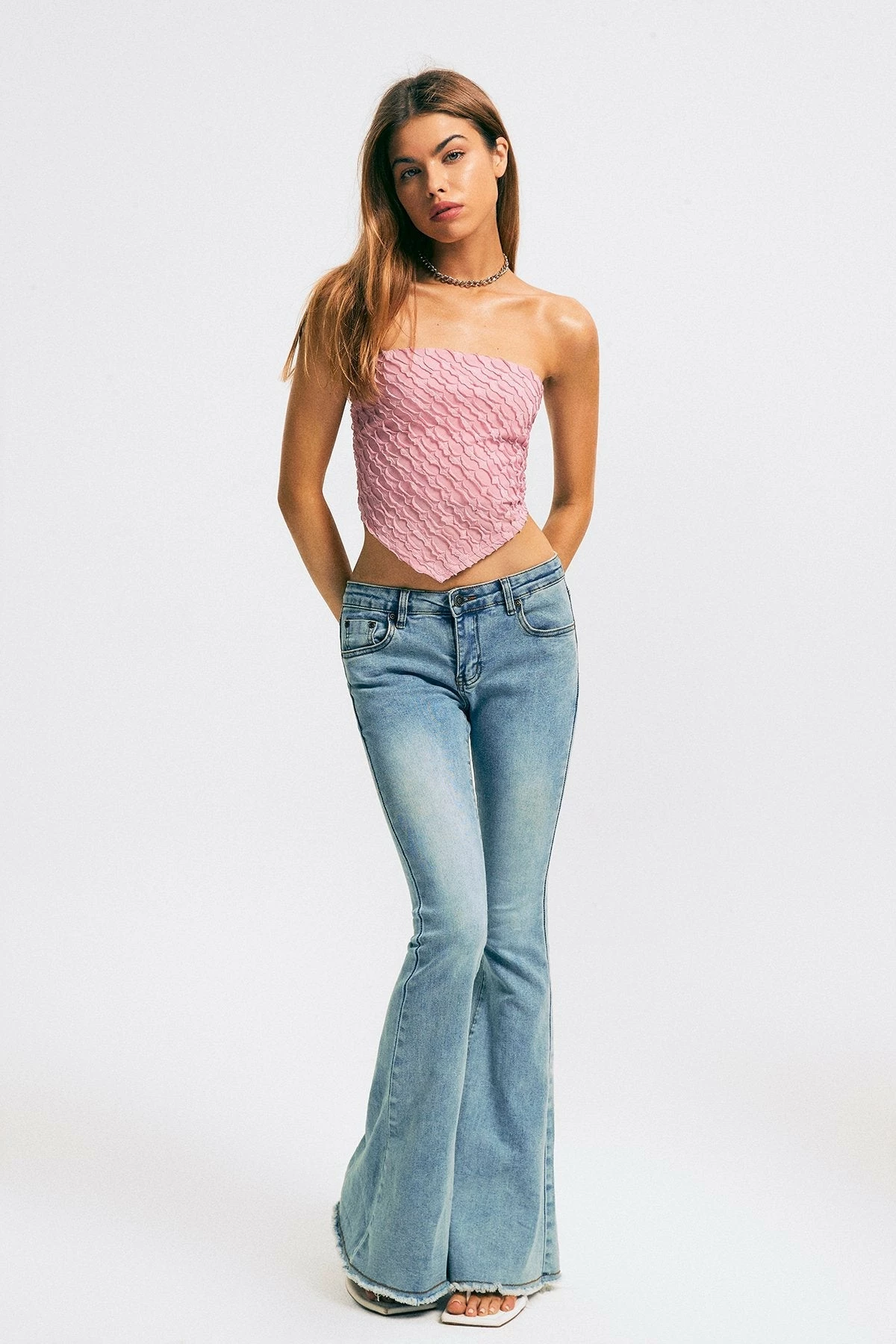 Solado Textured Hanky Hem Tie Backless Tube Crop Top 11 Solado Textured Hanky Hem Tie Backless Tube Crop Top - Image 9