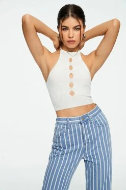 Solado Halter Neck Cut Out Backless Knitted Crop Top