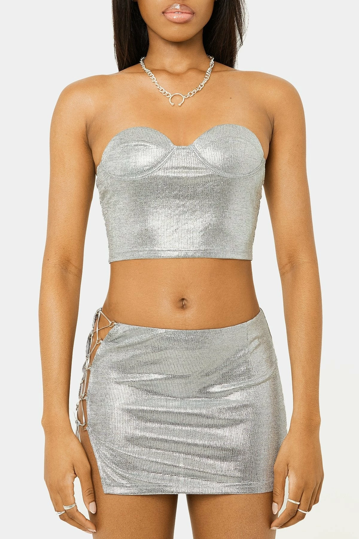 SOLADO Silver Pressed Off Shoulder Backless Corset Top 8 SOLADO Silver Pressed Off Shoulder Backless Corset Top - Image 6