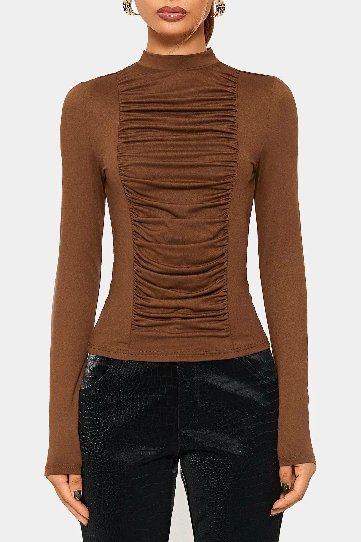SOLADO Mock Neck Ruched Solid Long Sleeve Top 8 SOLADO Mock Neck Ruched Solid Long Sleeve Top - Image 6