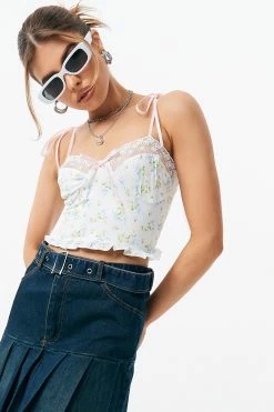 Solado Floral Print Mesh Splicing Crop Top