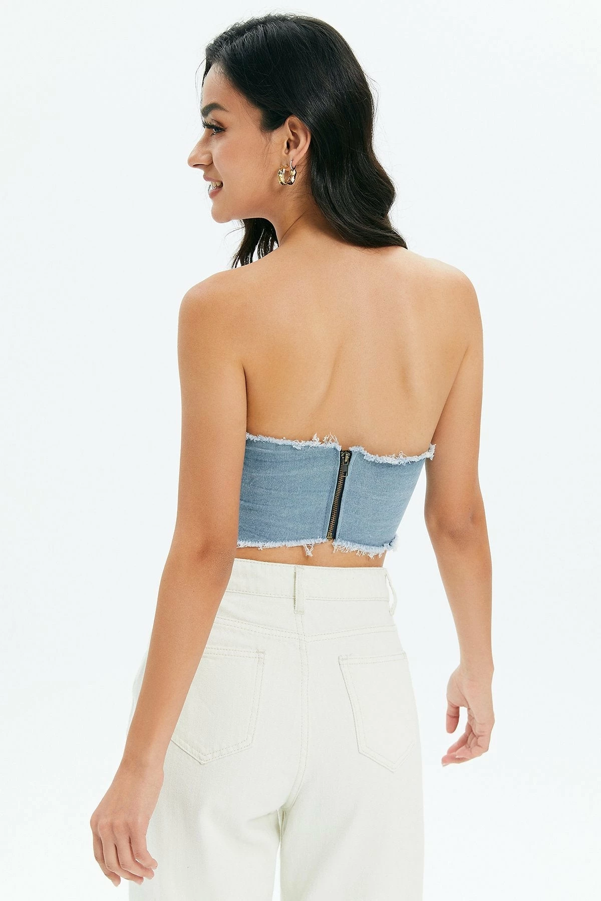 Solado Two Tone Raw Hem Zip Back Tube Corset Top 4 Solado Two Tone Raw Hem Zip Back Tube Corset Top - Image 2