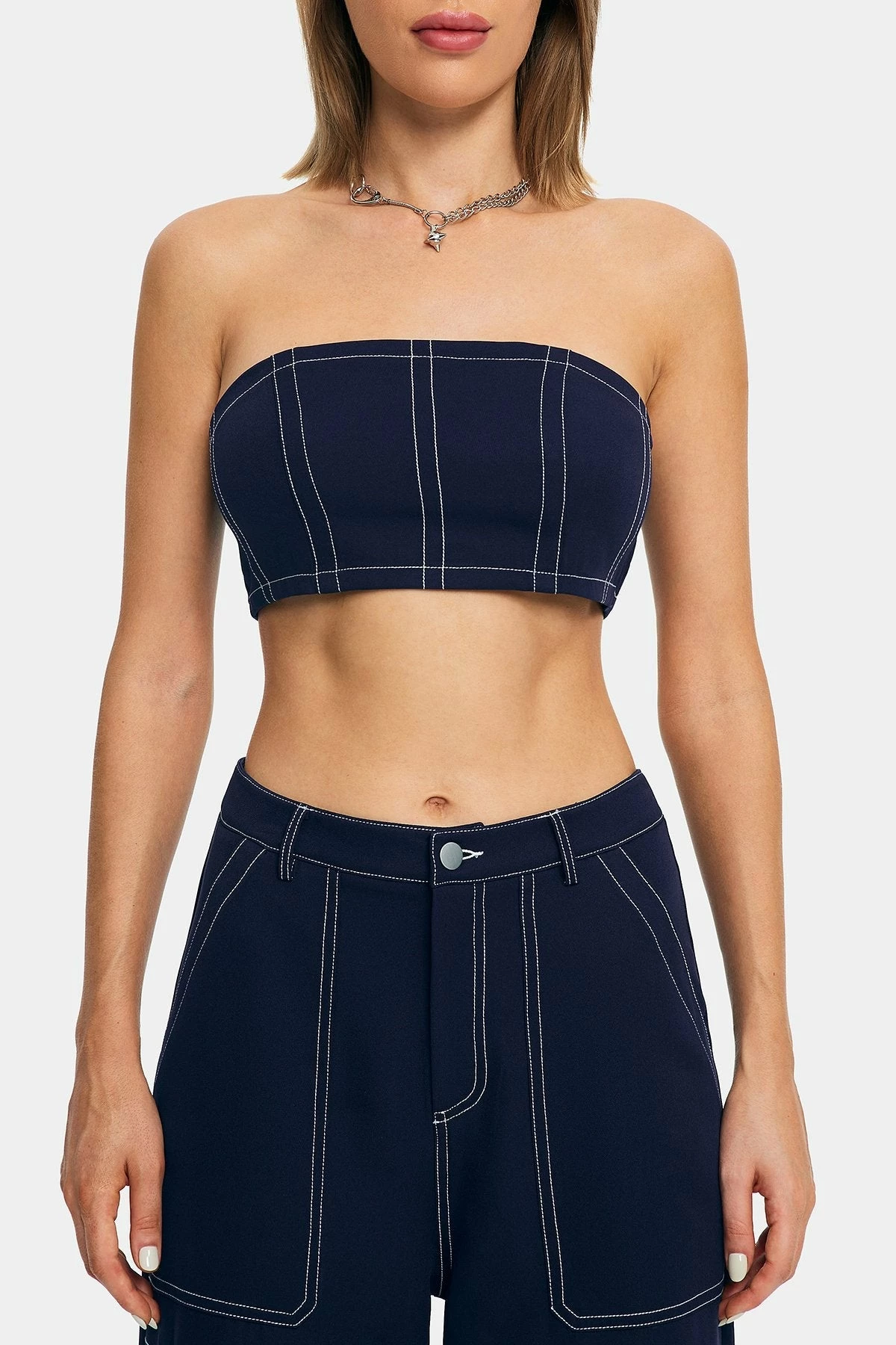 SOLADO Top-stitching Zipper Back Tube Crop Top 8 SOLADO Top-stitching Zipper Back Tube Crop Top - Image 6