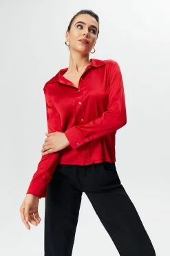 Solado Satin Button Up Long Sleeve Blouse
