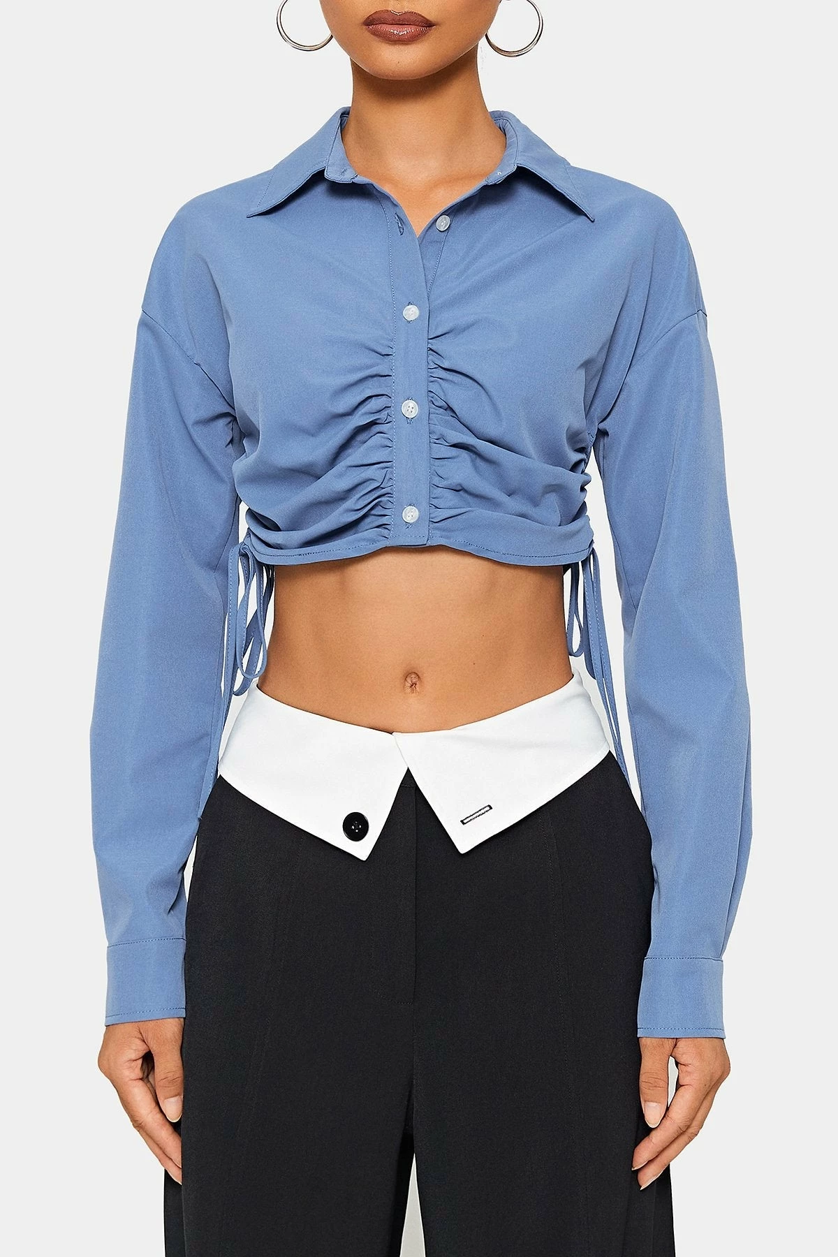 SOLADO Lapel Neck Drawstring Ruched Long Sleeve Shirt 8 SOLADO Lapel Neck Drawstring Ruched Long Sleeve Shirt - Image 6