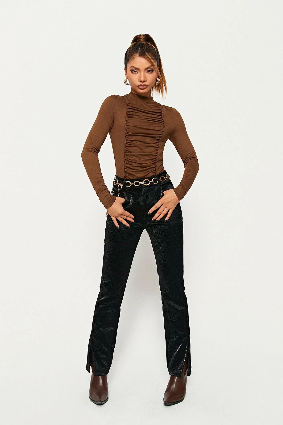 SOLADO Mock Neck Ruched Solid Long Sleeve Top 6 SOLADO Mock Neck Ruched Solid Long Sleeve Top - Image 4