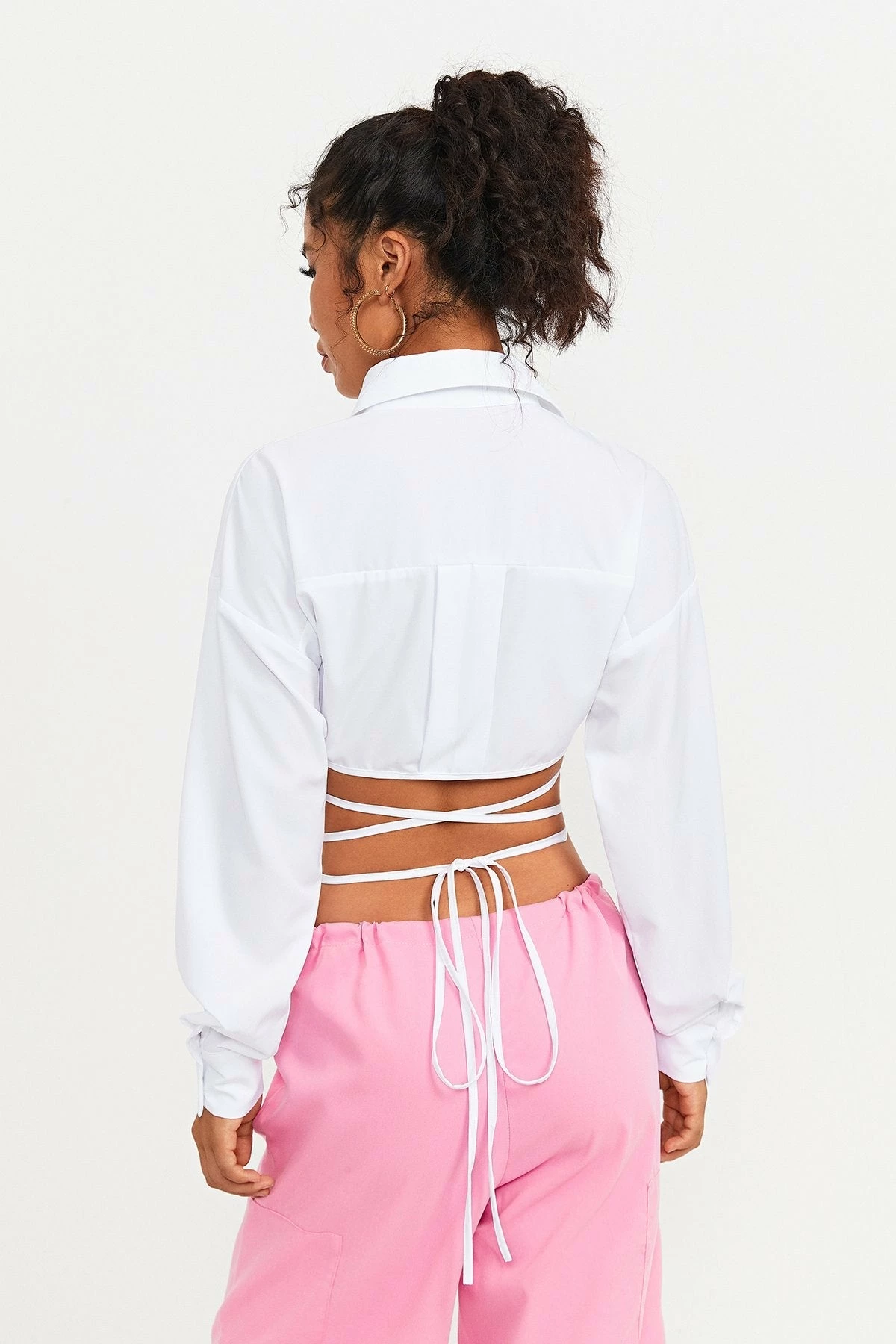 Solado Lapel Neck Cross Tie Detail Long Sleeve Crop Top 5 Solado Lapel Neck Cross Tie Detail Long Sleeve Crop Top - Image 3