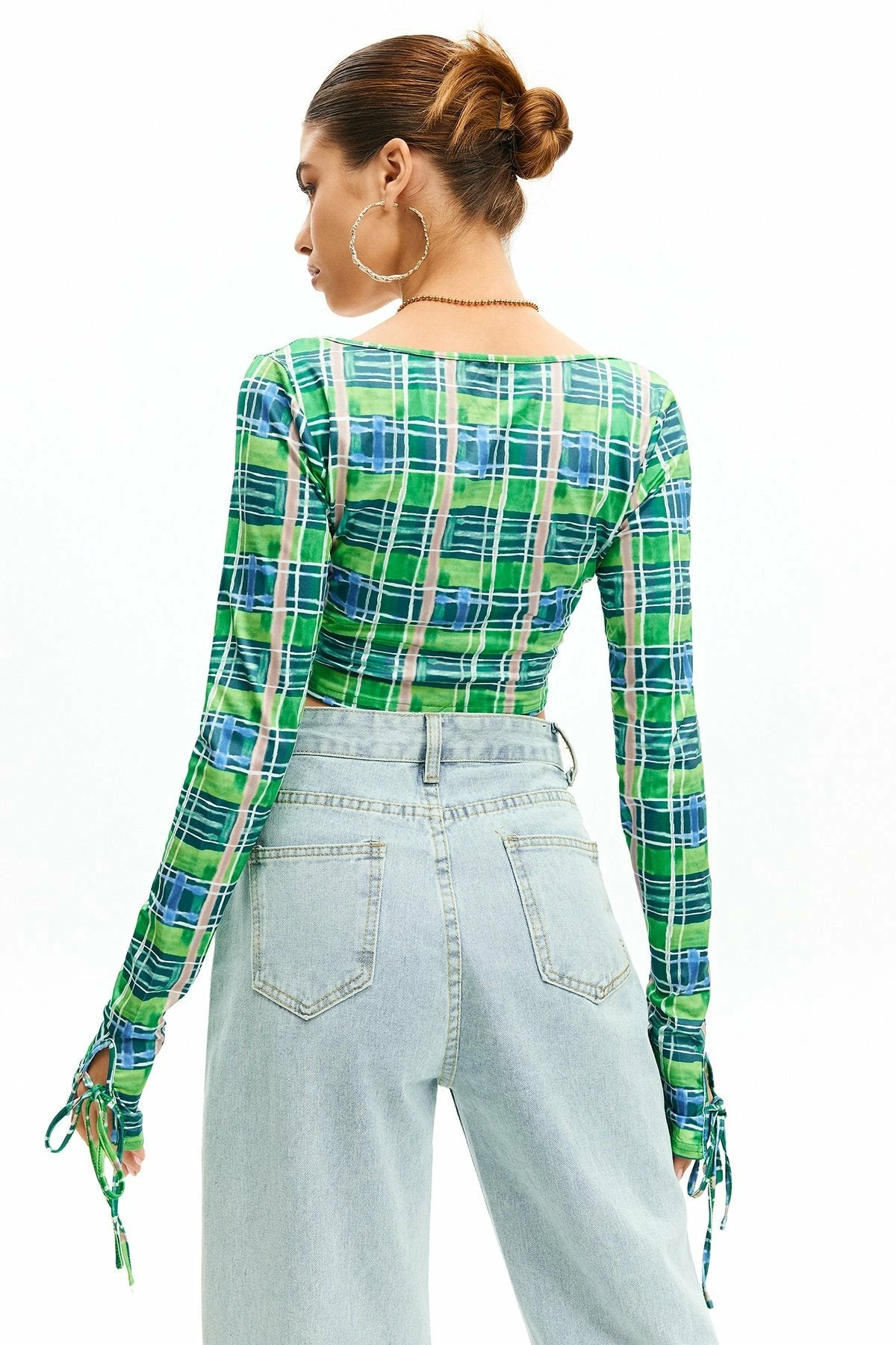 Solado Check Print Tie Front Crop Top 4 Solado Check Print Tie Front Crop Top - Image 2