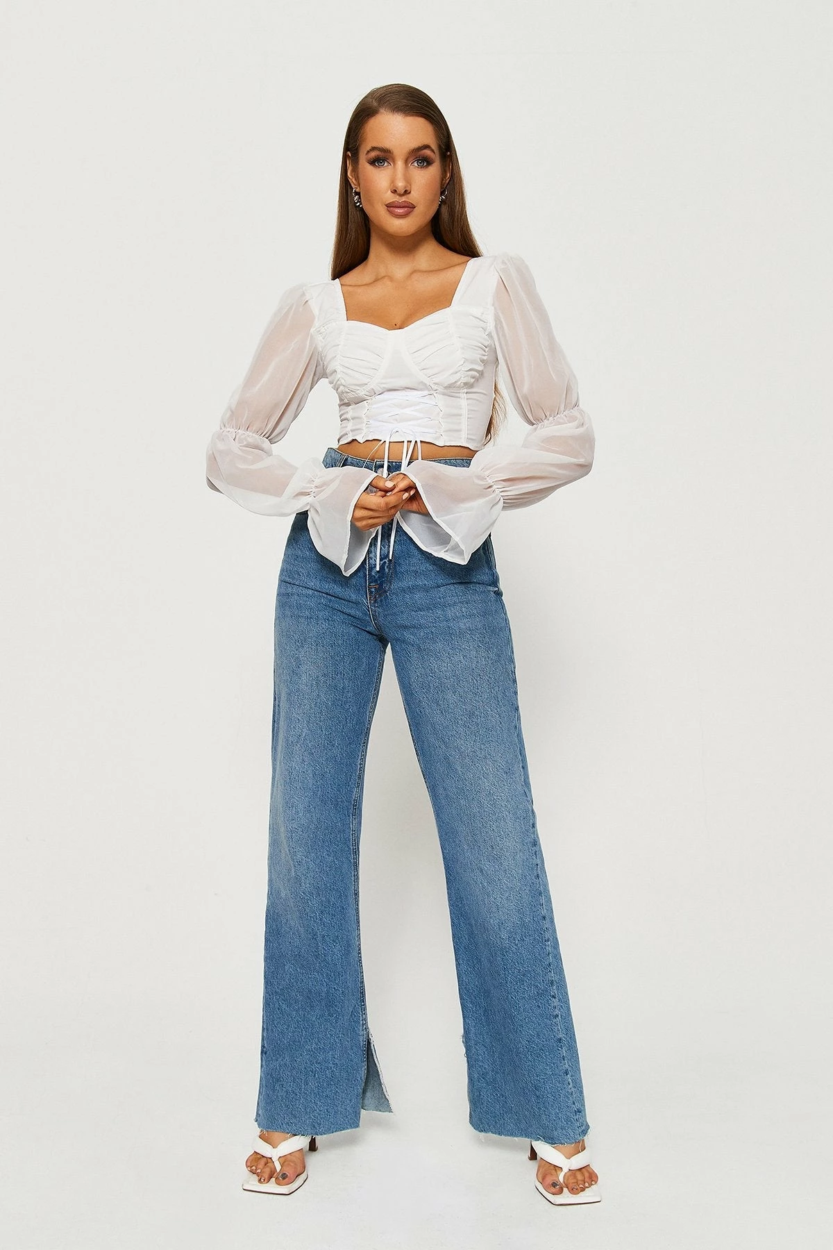 Solado Square Neck Lace Up Cinched Waist Puff Sleeve Blouse 6 Solado Square Neck Lace Up Cinched Waist Puff Sleeve Blouse - Image 4