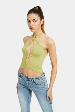 Alternative view of Solado Cut Out O-Ring Halter Neck Backless Crop Top
