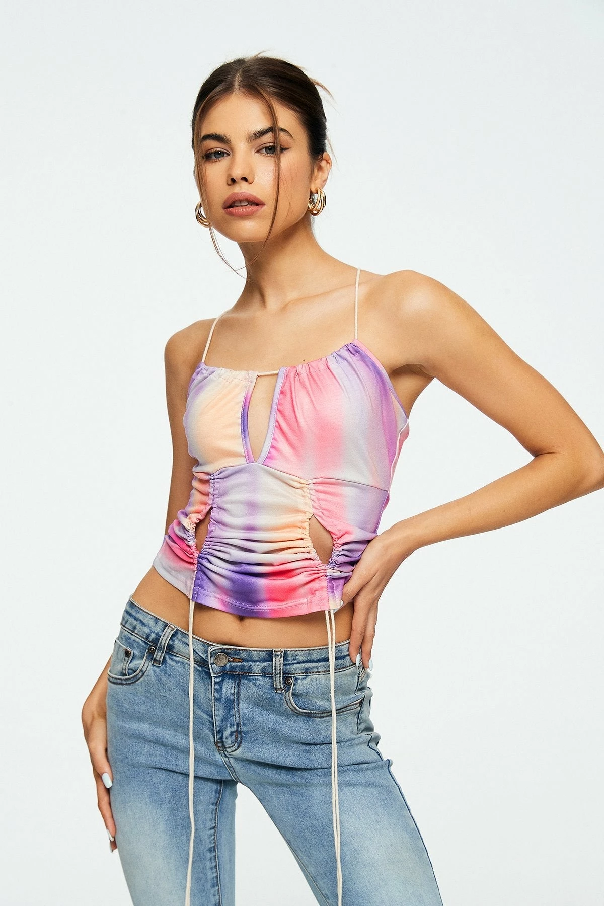 Solado Tie Dye Drawstring Ruched Backless Crop Top 3 Solado Tie Dye Drawstring Ruched Backless Crop Top