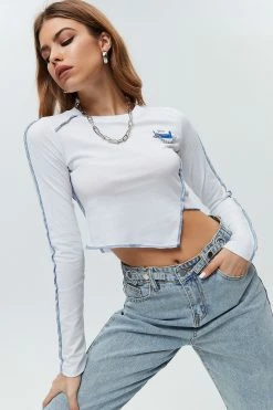 Alternative view of Solado Irregular Hem Stitched Trim Crop Long Sleeve Blouse Top