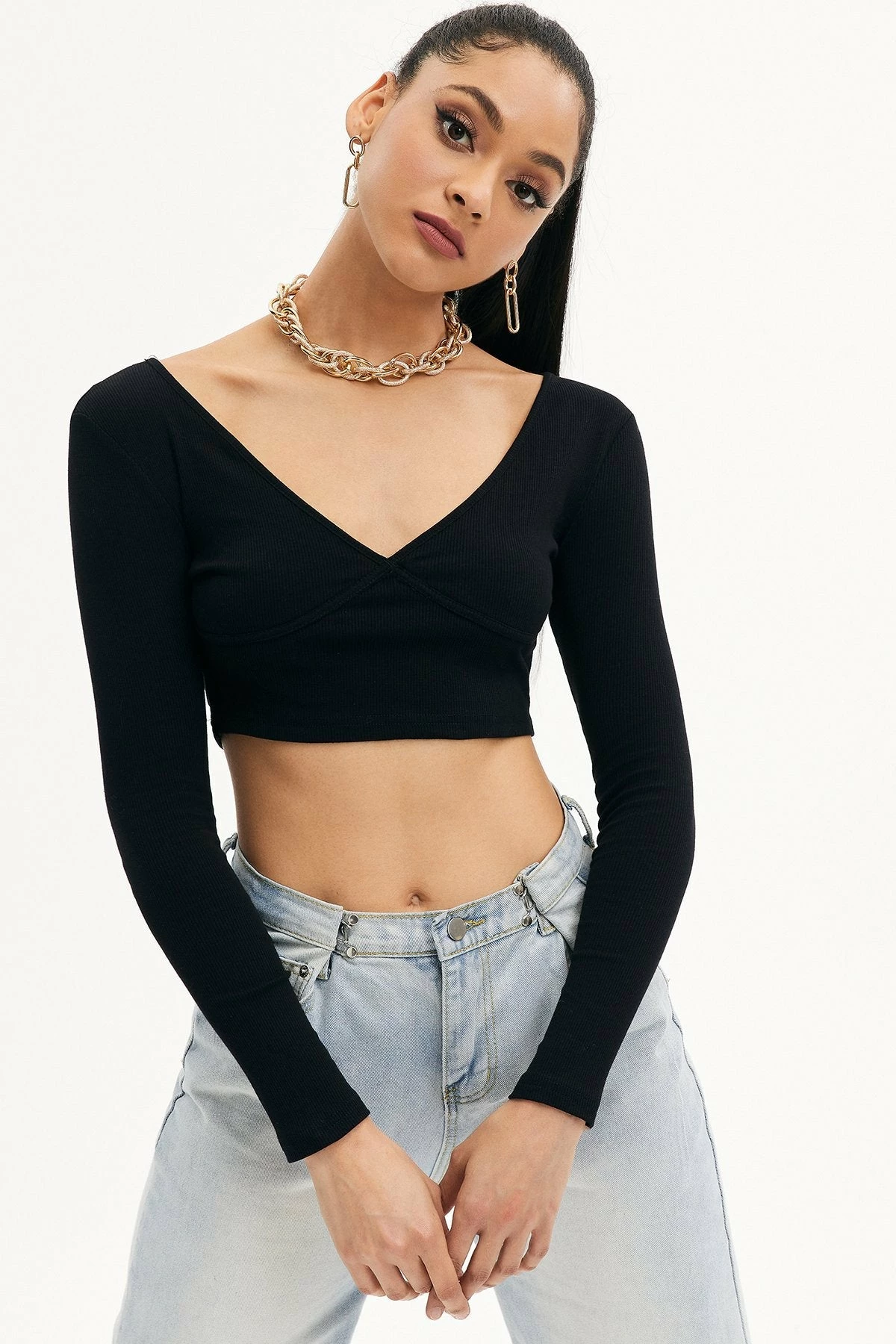 Solado Ribbed V Neck Solid Long Sleeve Top 7 Solado Ribbed V Neck Solid Long Sleeve Top - Image 5