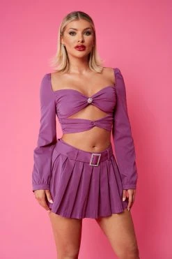 SOLADO Sweetheart Cut Out Rhinestone Decor Crop Top