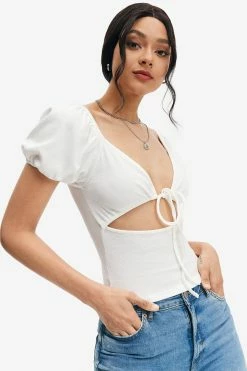 Alternative view of Solado Puff Sleeve Tie Front Cut Out Crop Top