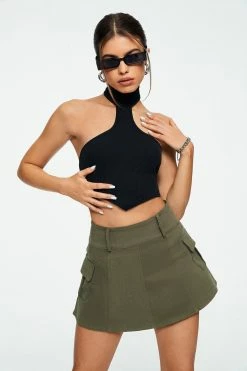 Solado Asymmetrical Hem Backless Ribbed Crop Top