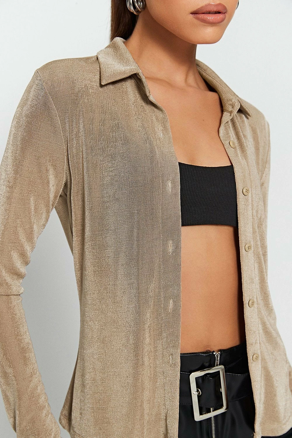 SOLADO Lapel Neck Flared Sleeve Split Cuff Blouse 7 SOLADO Lapel Neck Flared Sleeve Split Cuff Blouse - Image 5