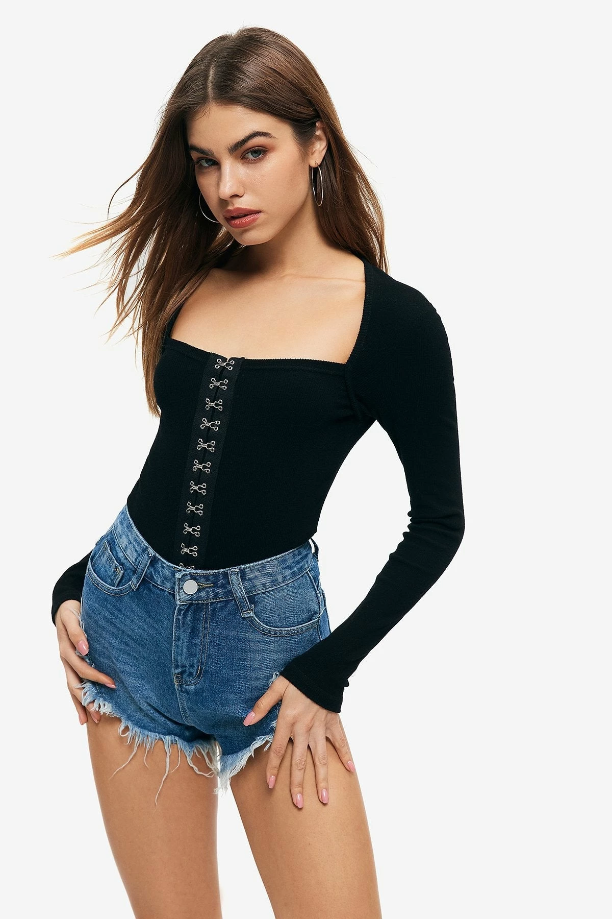 Solado Square Neck Hook And Eye Knitted Long Sleeve Top 3 Solado Square Neck Hook And Eye Knitted Long Sleeve Top