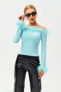 Alternative view of Solado Off Shoulder Feather Trim Long Sleeve Top