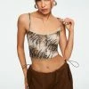 Solado Animal Print Lace Trim Backless Mesh Crop Top