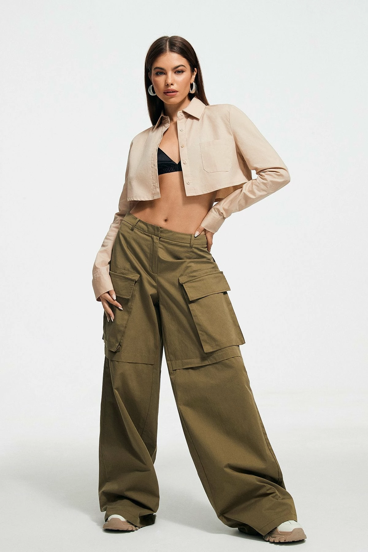 SOLADO Solid Button Front Long Sleeve Crop Shirt 5 SOLADO Solid Button Front Long Sleeve Crop Shirt - Image 3
