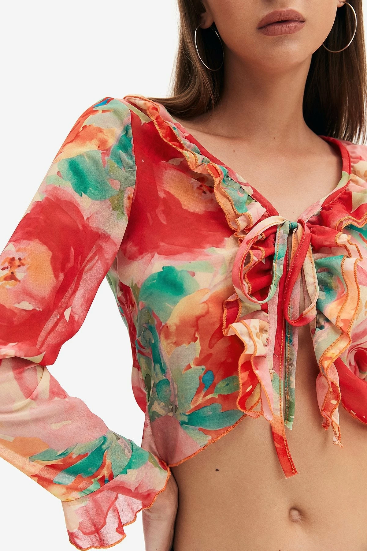 Solado Floral Print Tie Front Ruffle Long Sleeve Top 7 Solado Floral Print Tie Front Ruffle Long Sleeve Top - Image 5