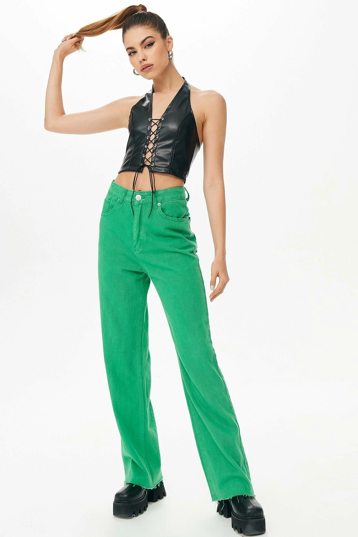 Solado Lace Up Halter Neck PU Leather Crop Top 5 Solado Lace Up Halter Neck PU Leather Crop Top - Image 3