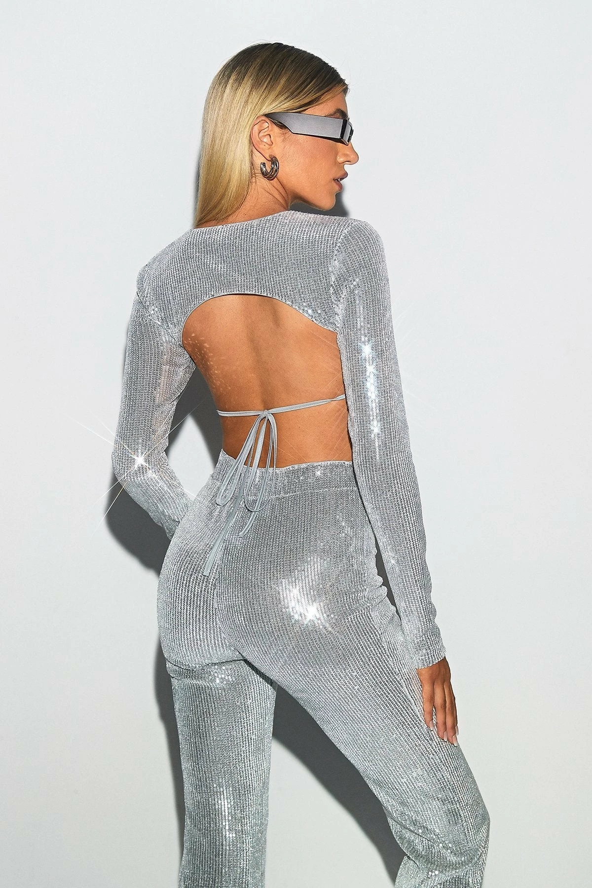 SOLADO Sequin Open Back Tie Detail Long Sleeve Top 3 SOLADO Sequin Open Back Tie Detail Long Sleeve Top