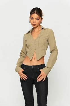 SOLADO Seam Detail Asymmetrical Hem Long Sleeve Top