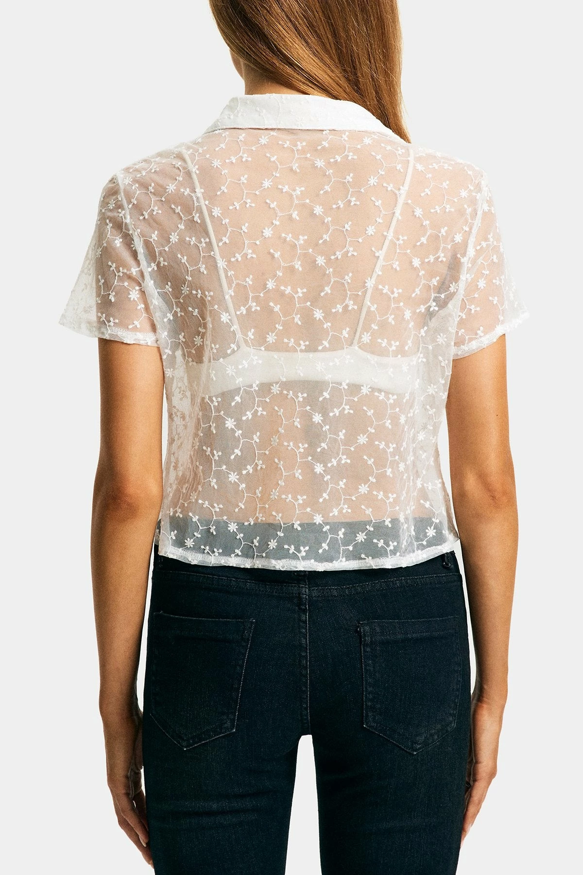 Solado Floral Lace Lapel Neck Mesh Blouse Without Bra 9 Solado Floral Lace Lapel Neck Mesh Blouse Without Bra - Image 7