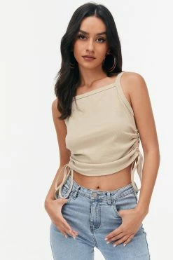 Solado Ribbed Drawstring Ruched Crop Top