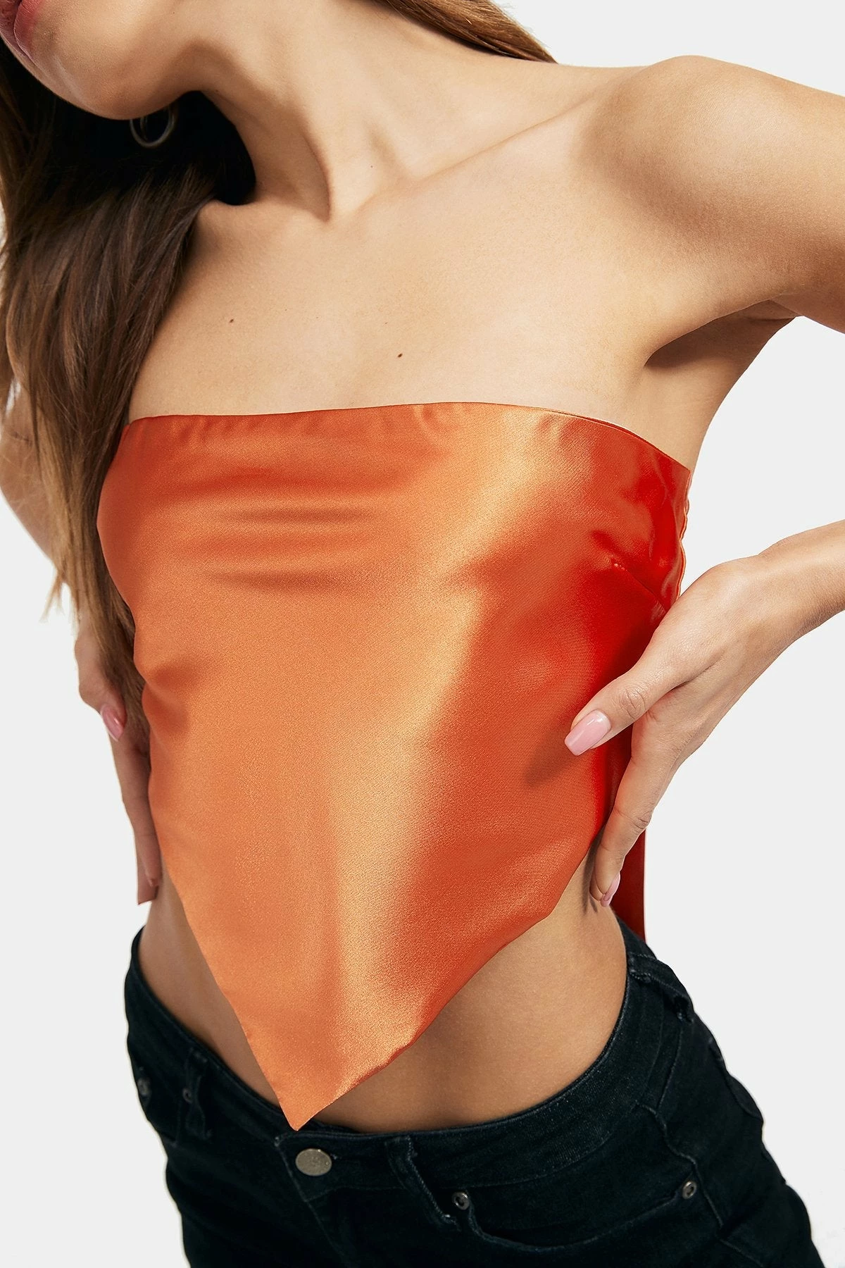 Solado Satin Tie Back Hanky Hem Tube Backless Crop Top 9 Solado Satin Tie Back Hanky Hem Tube Backless Crop Top - Image 7