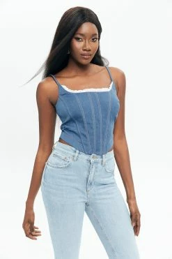 Solado Lace Trim Top-stitching Cami Corset Top