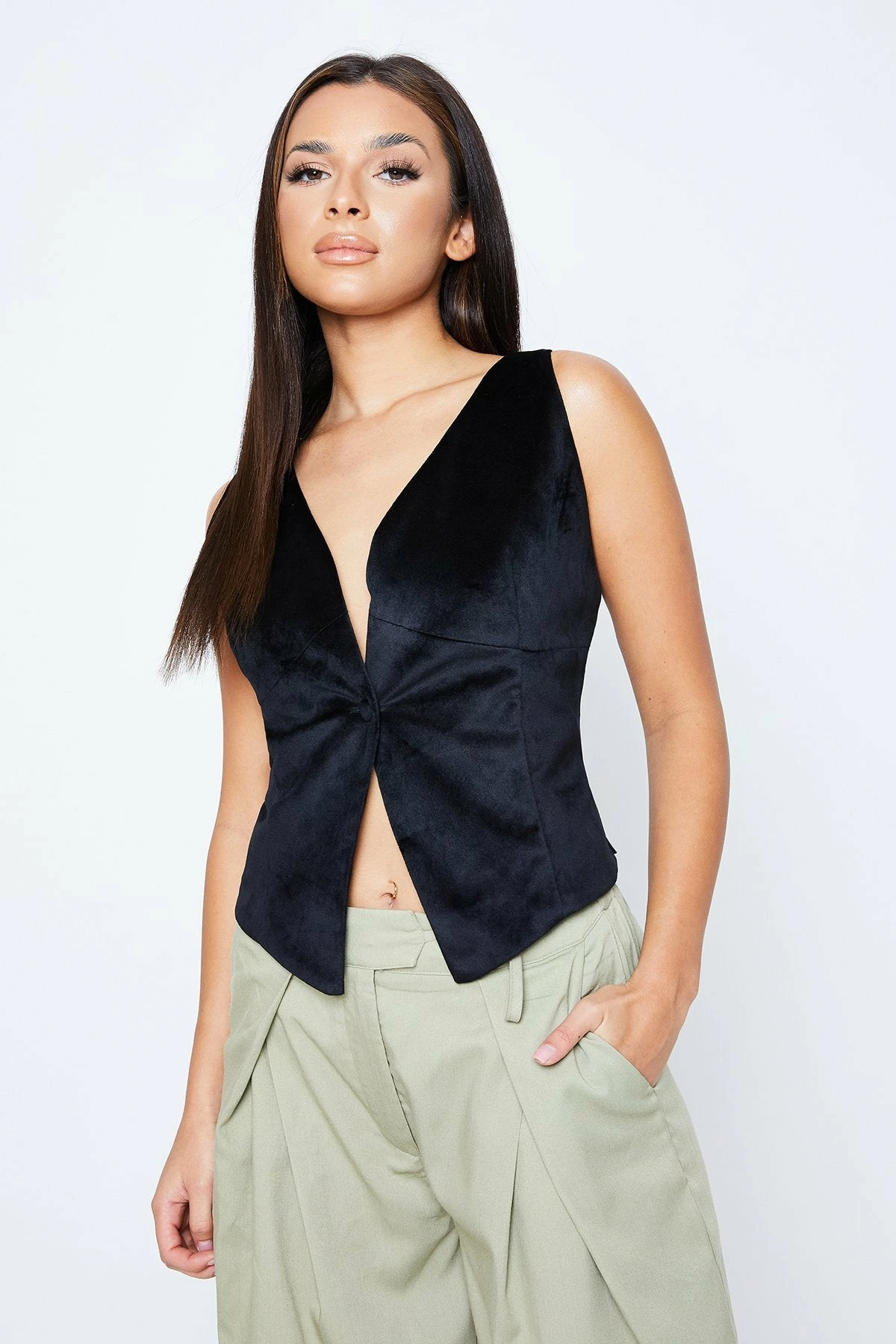 Solado Plunging Neck Button Front Backless Velvet Tank Top 3 Solado Plunging Neck Button Front Backless Velvet Tank Top