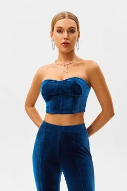 SOLADO Velvet Off Shoulder Bow Design Crop Top