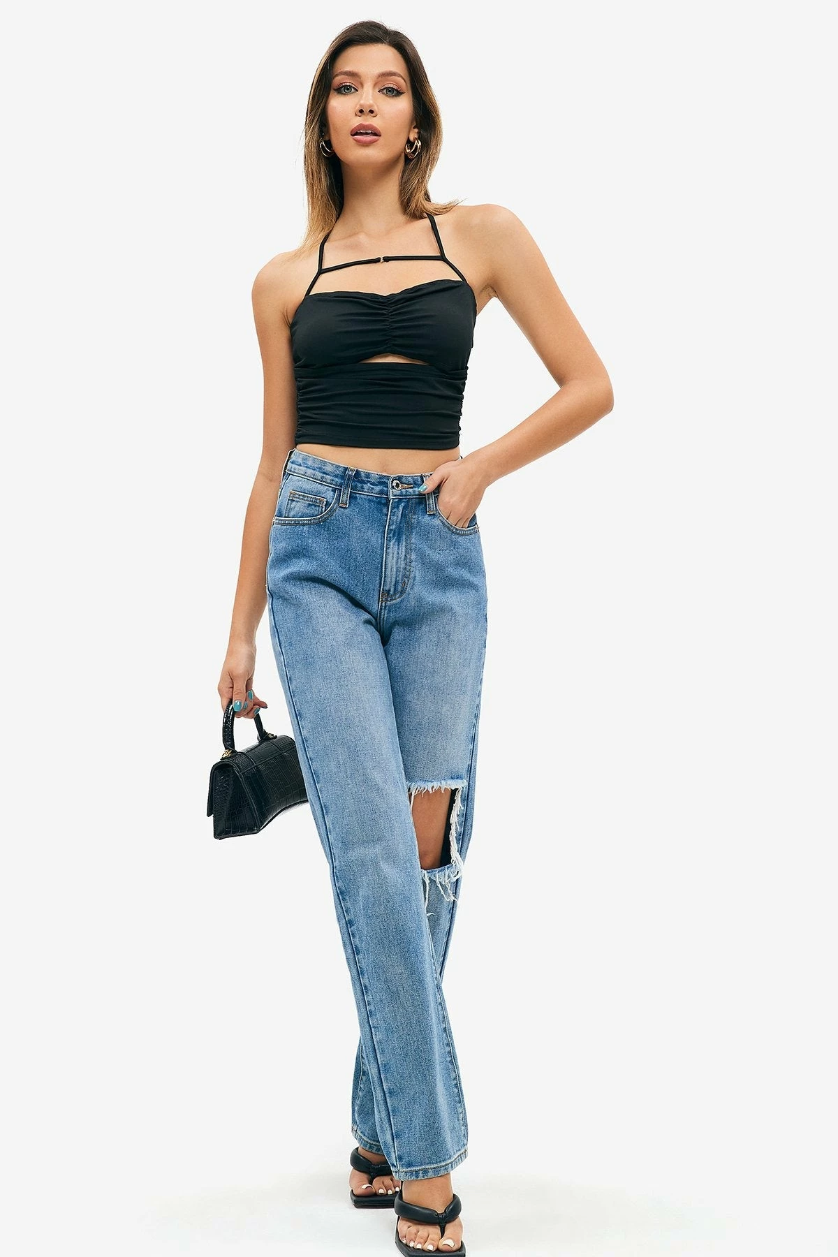 Solado Halter Neck Cut Out Ruched Backless Crop Top 6 Solado Halter Neck Cut Out Ruched Backless Crop Top - Image 4