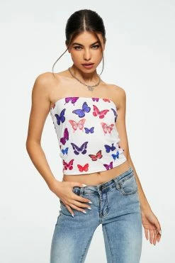 Solado Butterfly Print Backless Tube Crop Top