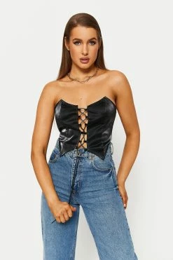 Solado Lace Up Asymmetrical Hem Tube Crop Top
