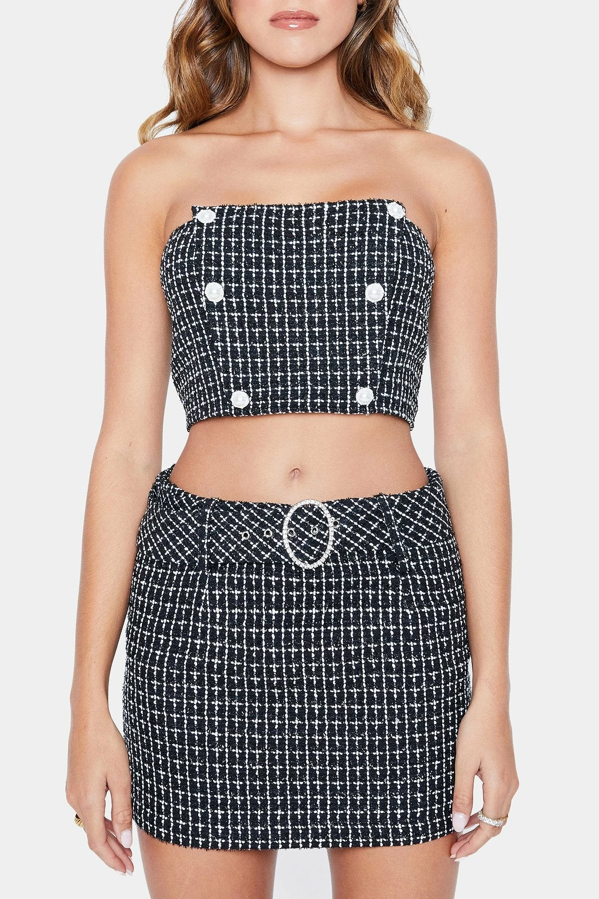 SOLADO Off Shoulder Check Print Button Decor Crop Top 8 SOLADO Off Shoulder Check Print Button Decor Crop Top - Image 6