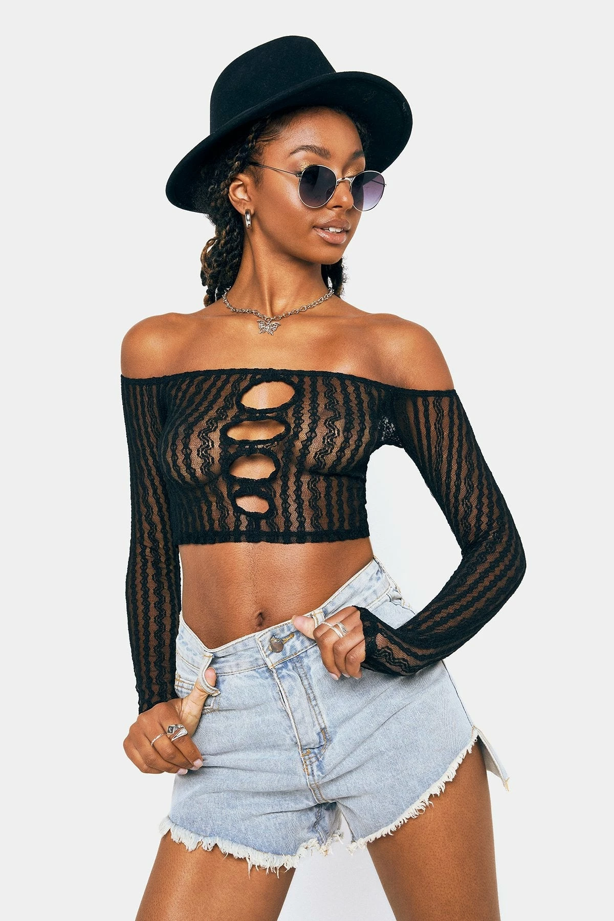 SOLADO Lace Cut Out Off Shoulder Long Sleeve Top 3 SOLADO Lace Cut Out Off Shoulder Long Sleeve Top