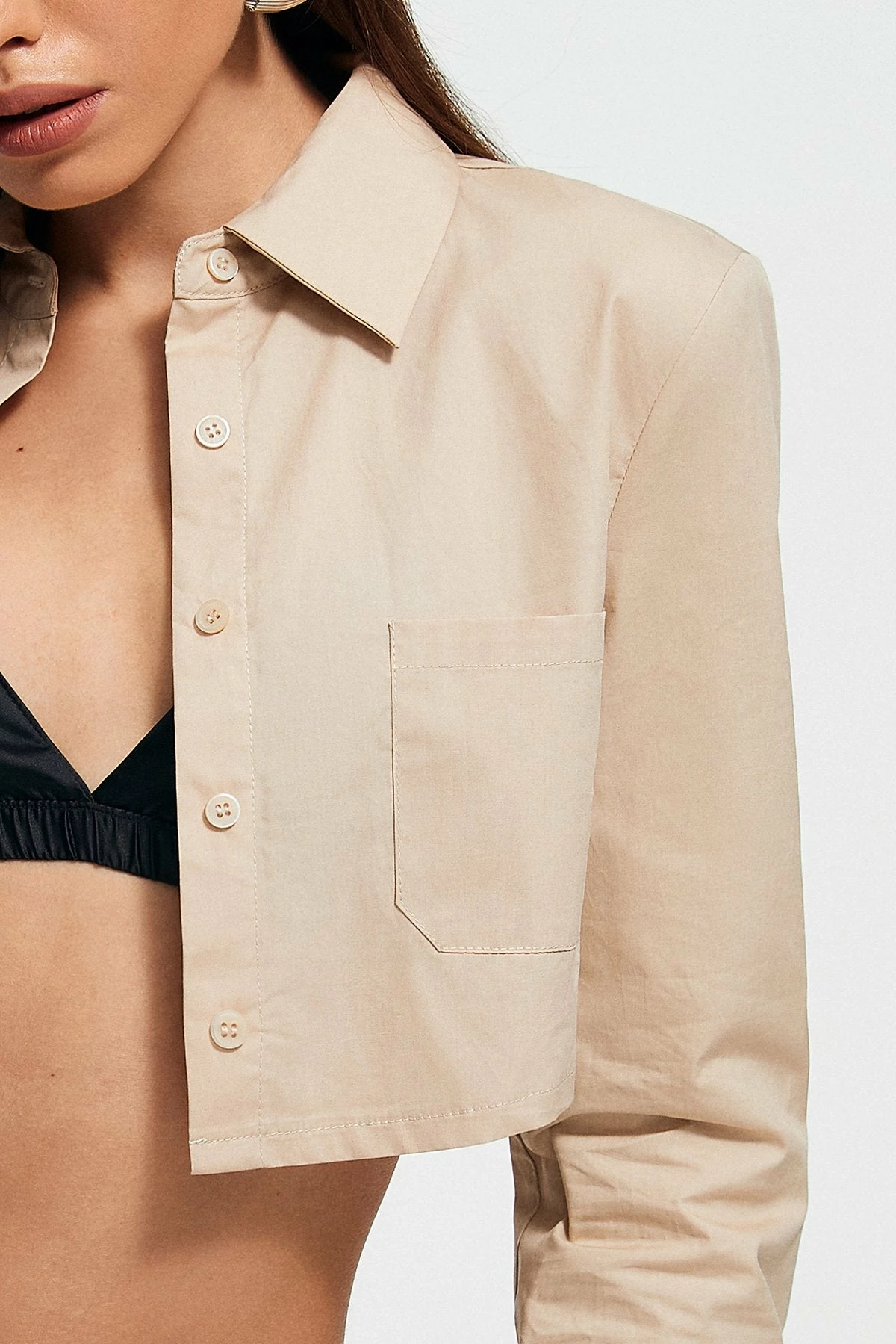 SOLADO Solid Button Front Long Sleeve Crop Shirt 7 SOLADO Solid Button Front Long Sleeve Crop Shirt - Image 5