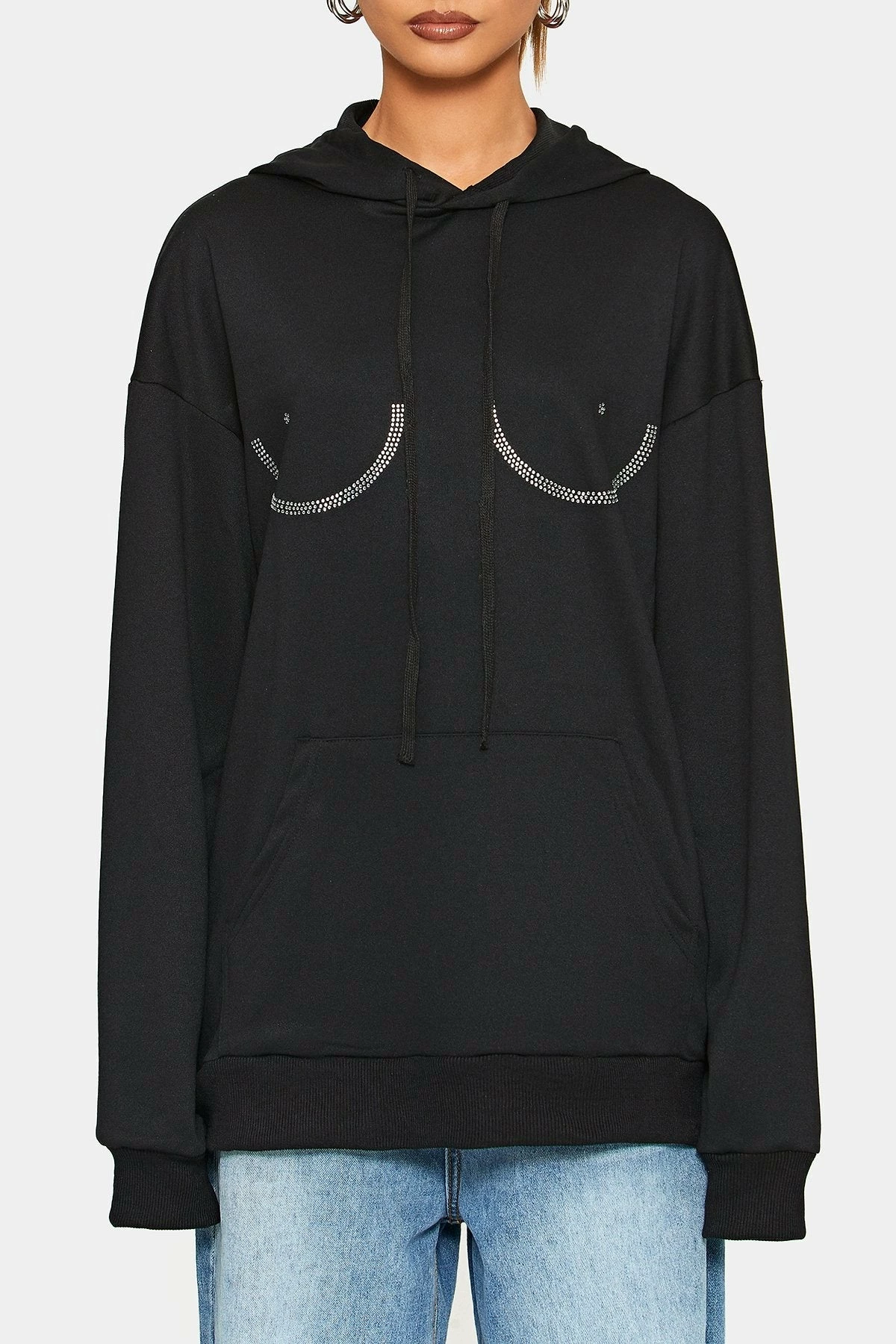 Solado Rhinestone Decor Kangaroo Pocket Long Sleeve Hoodie 8 Solado Rhinestone Decor Kangaroo Pocket Long Sleeve Hoodie - Image 6