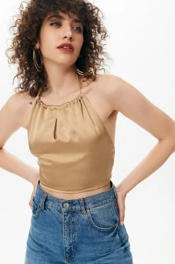 Solado Keyhole Halter Neck Tie Backless Crop Top