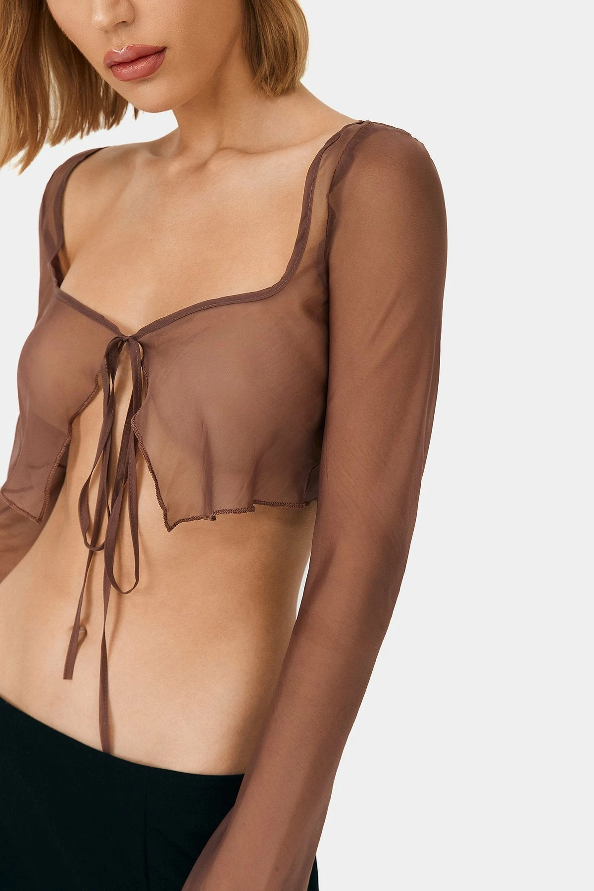 SOLADO Mesh Tie Front Flare Long Sleeve Top 10 SOLADO Mesh Tie Front Flare Long Sleeve Top - Image 8