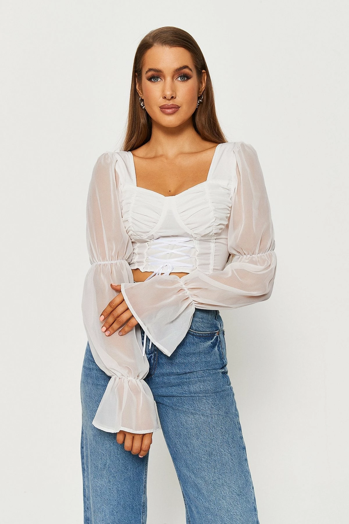 Solado Square Neck Lace Up Cinched Waist Puff Sleeve Blouse 3 Solado Square Neck Lace Up Cinched Waist Puff Sleeve Blouse