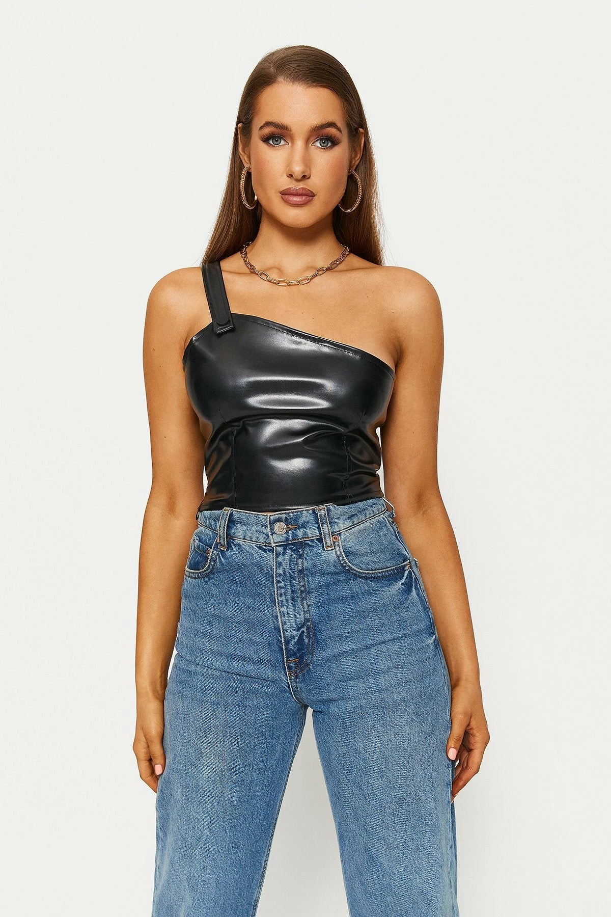 Solado One Shoulder Backless PU Leather Crop Top 4 Solado One Shoulder Backless PU Leather Crop Top - Image 2