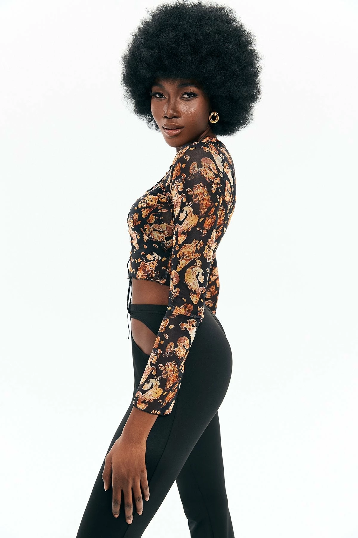 Solado Vintage Print Lace Up Mesh Crop Top 5 Solado Vintage Print Lace Up Mesh Crop Top - Image 3